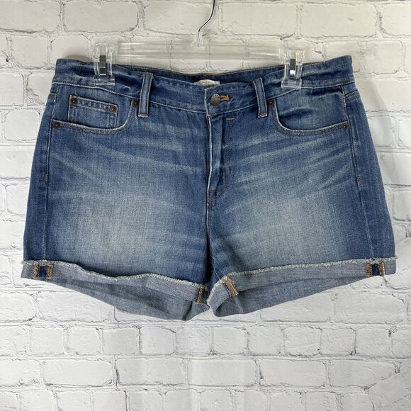J. Crew Distressed High Rise Light Wash Cuffed Denim Shorts Blue Women's Size 29 - Picture 2 of 9